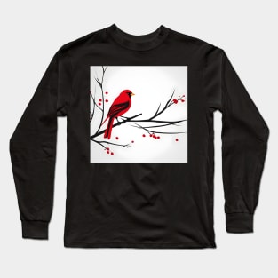 Red Bird On Branch Long Sleeve T-Shirt
